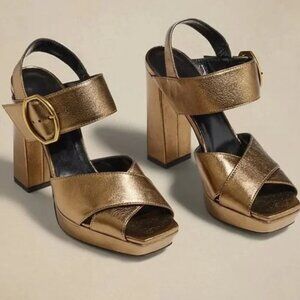 Banana Republic Bronze Gold Leather Ravello Platform Sandal Heel Size 9 Italy